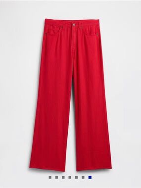 GAP Red Linen Blend Pull-On Wide Leg Pants Size 14